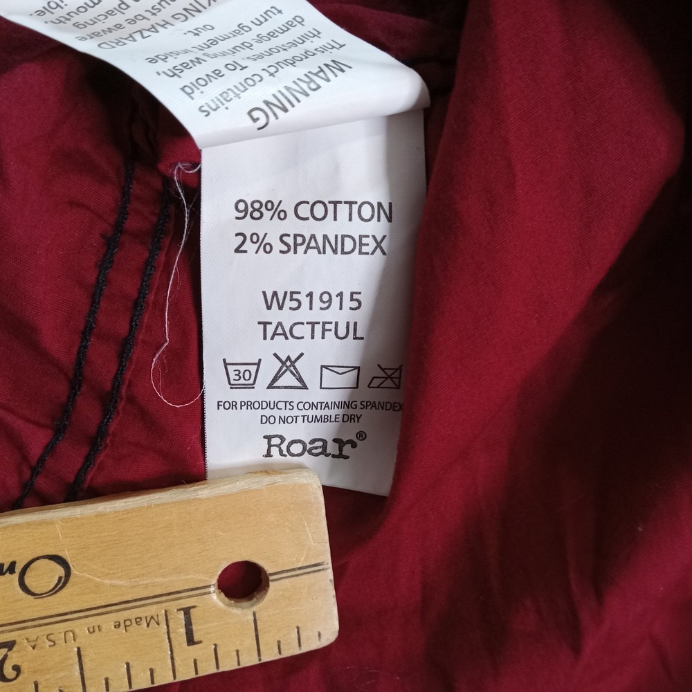 Roar Signature Embroidered Long Sleeve Button Up Stretch Shirt Men's XL Dark Red - Picture 4 of 6